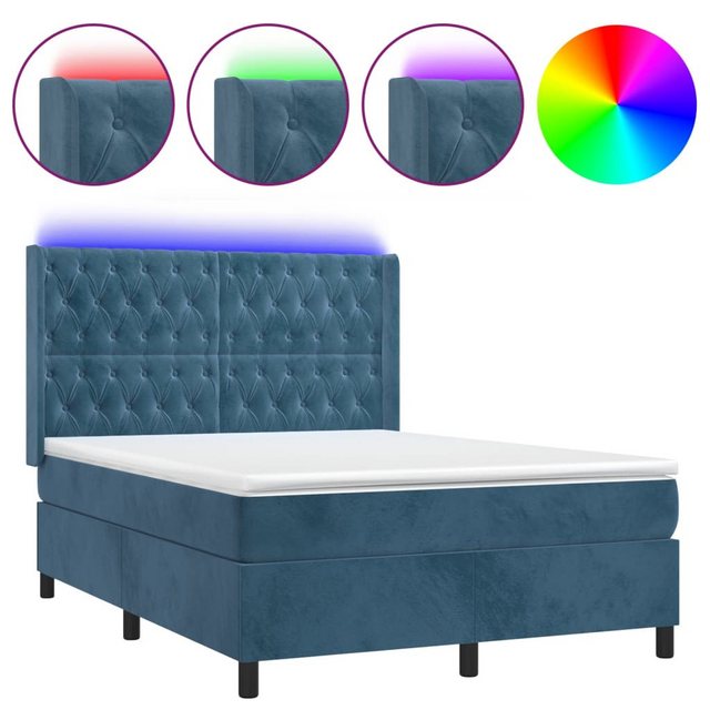 vidaXL Boxspringbett Boxspringbett mit Matratze und LED Samt (140 x 190 cm, günstig online kaufen