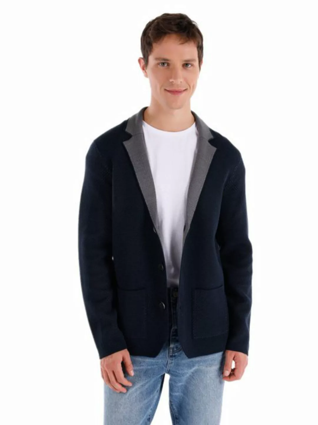 Colins Cardigan Slim Fit Jacke Schwarzer Herren-Cardigan günstig online kaufen