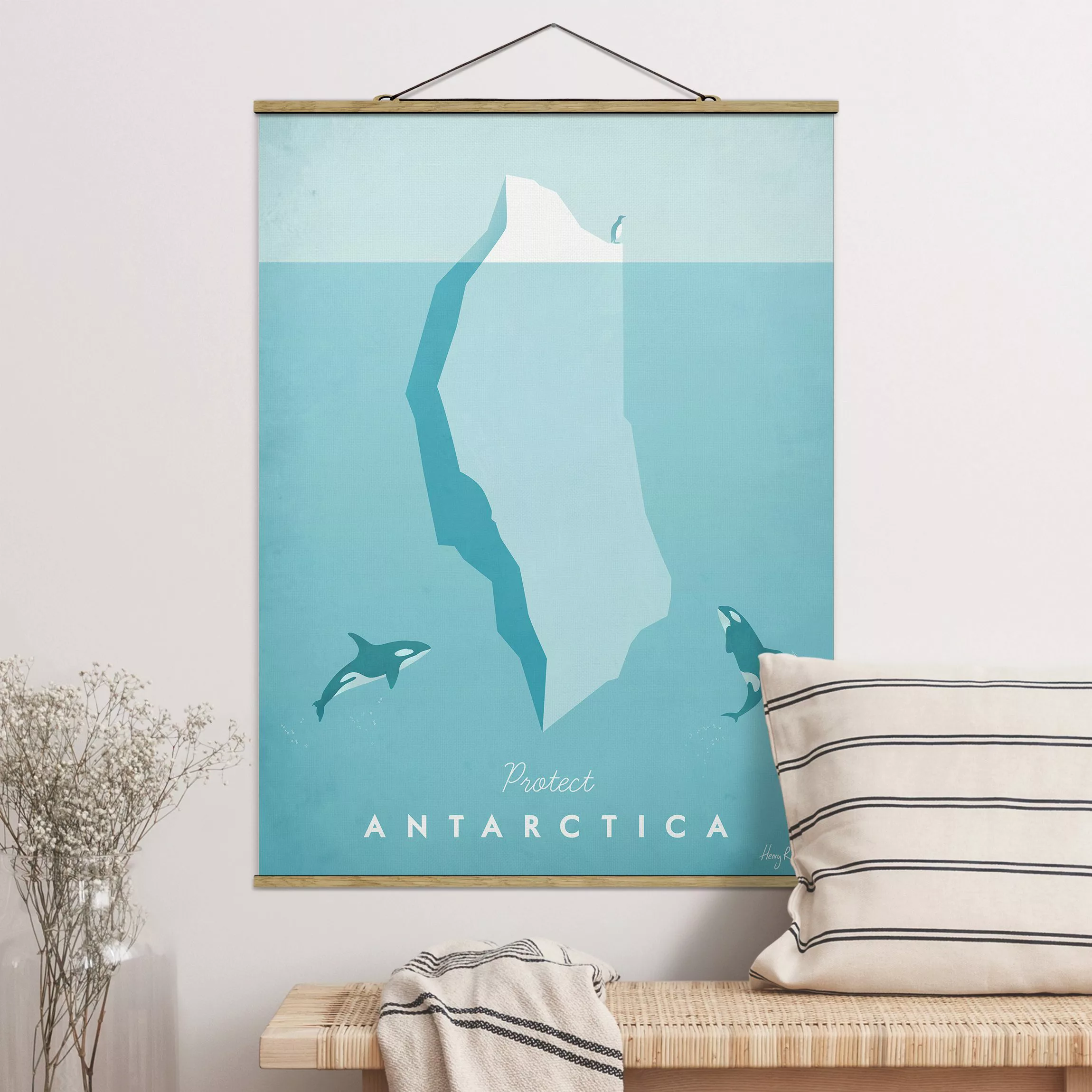 Stoffbild Tiere mit Posterleisten - Hochformat Reiseposter - Antarktis günstig online kaufen