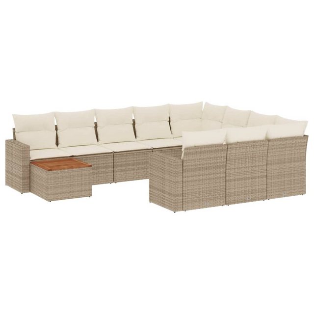 vidaXL Sofaelement 11-tlg. Garten-Sofagarnitur mit Kissen Beige Poly Rattan günstig online kaufen