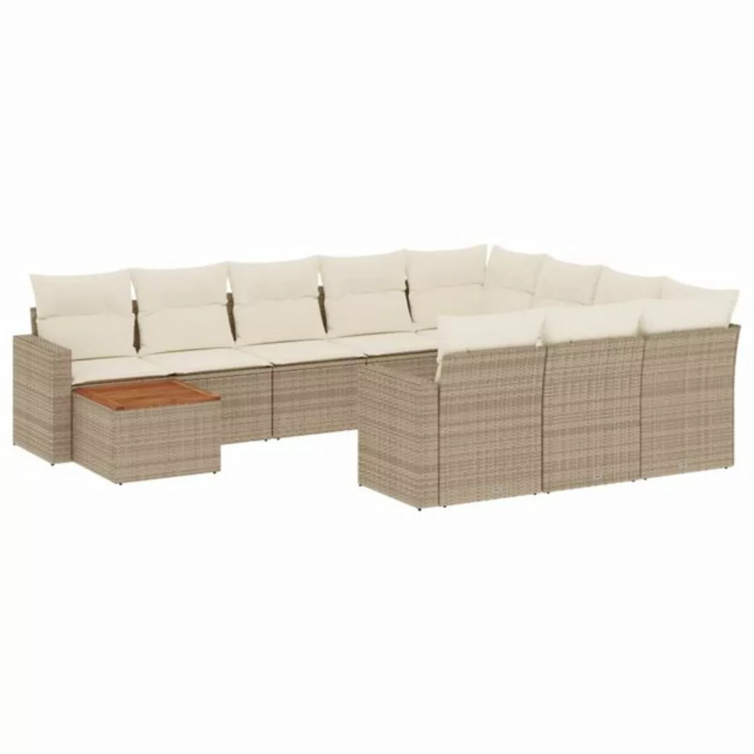 vidaXL Sofaelement 11-tlg. Garten-Sofagarnitur mit Kissen Beige Poly Rattan günstig online kaufen