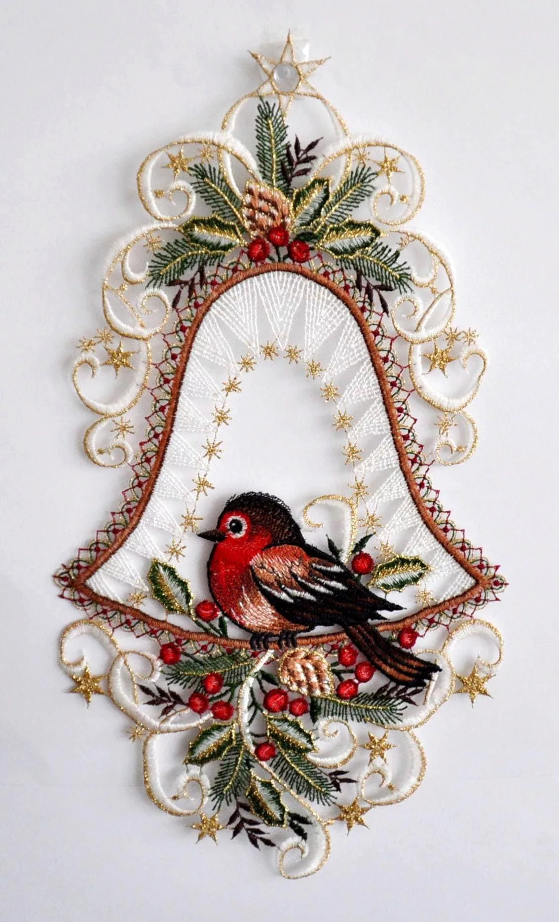 Stickereien Plauen Fensterbild "Vogel in Glocke" günstig online kaufen