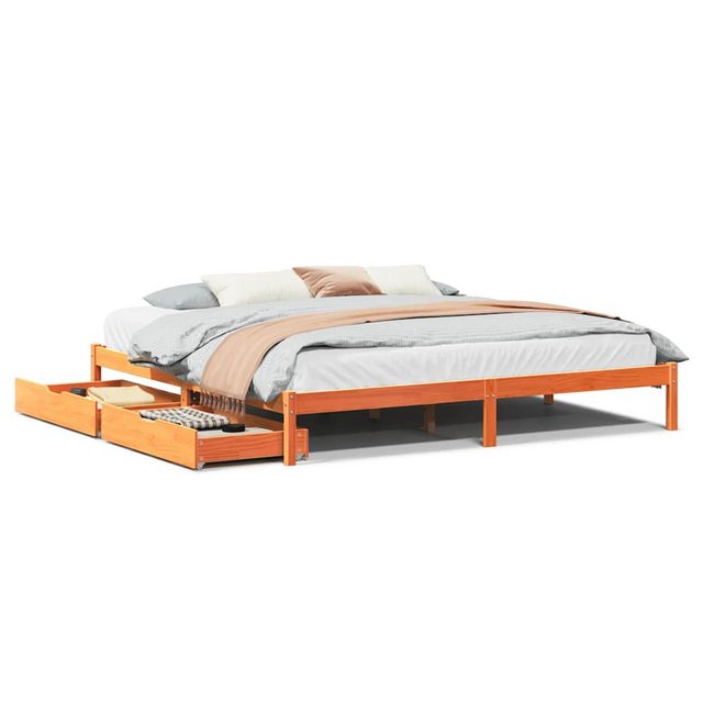 vidaXL Bett, Massivholzbett ohne Matratze Wachsbraun 200x200 Kiefernholz günstig online kaufen