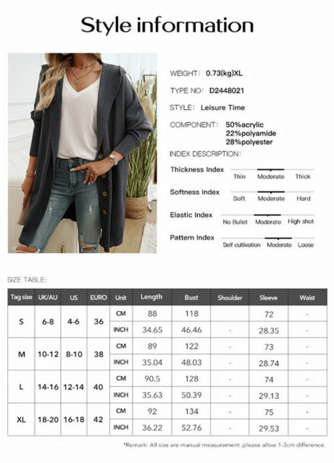 DEBAIJIA Cardigan Damen Cardigan Tasten Einfarbig Gestrickt Langärmelig Win günstig online kaufen