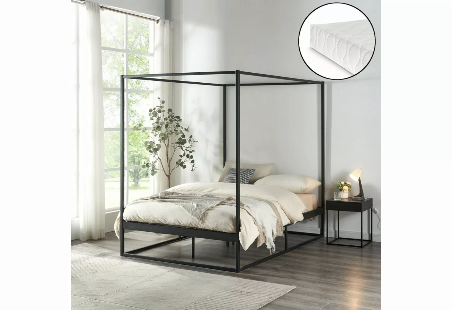 en.casa Himmelbett, »Kristianstad« mit Matratze Metall Schwarz 120 x 200 cm günstig online kaufen