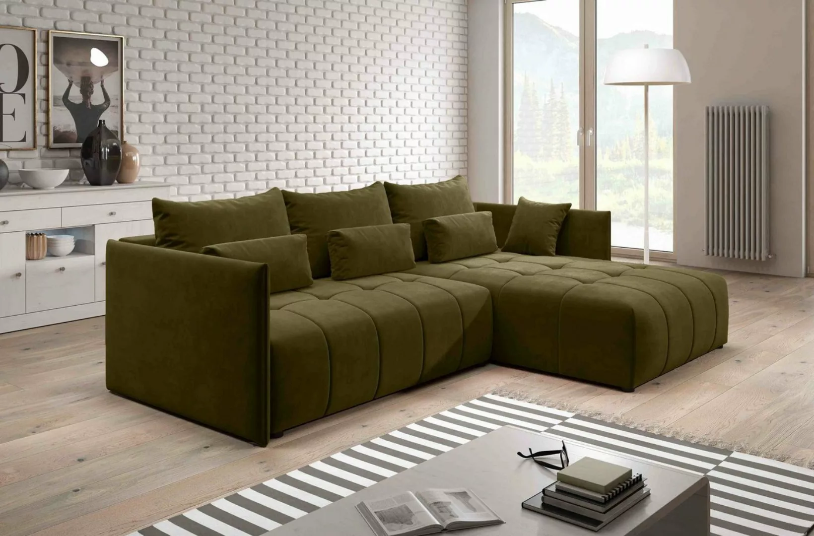 Furnix Sofa Aliicia Couch ausziehbar mit Bettkasten Kissen Schlafsofa 12 Fa günstig online kaufen