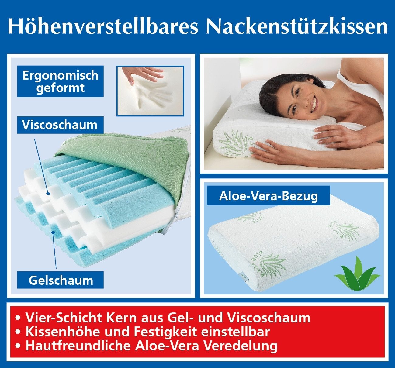 Maximex Kopfkissen Höhenverstellbares Nackenstützkissen B: 60 günstig online kaufen