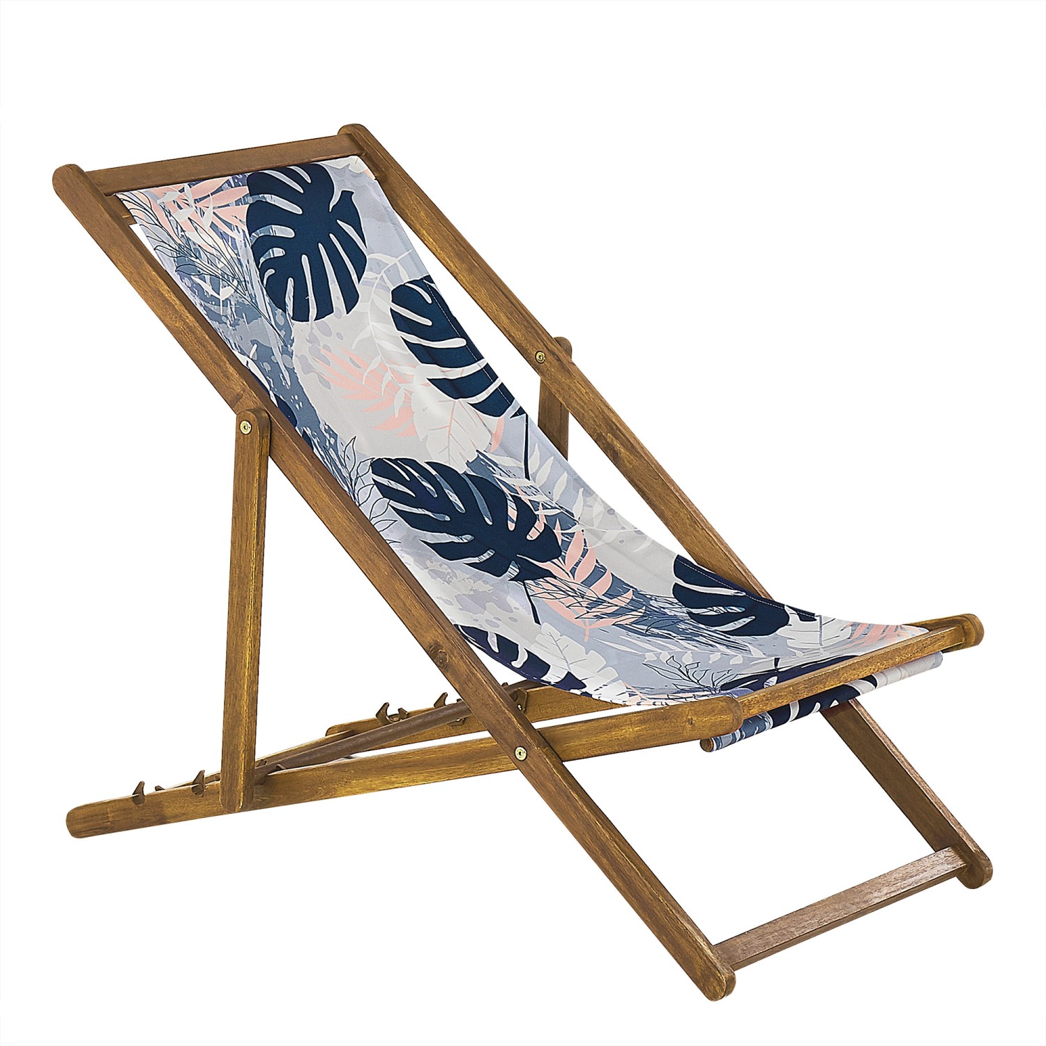 Beliani Gartenliege Blau Beige Heller Holzfarbton 97x54x70 günstig online kaufen