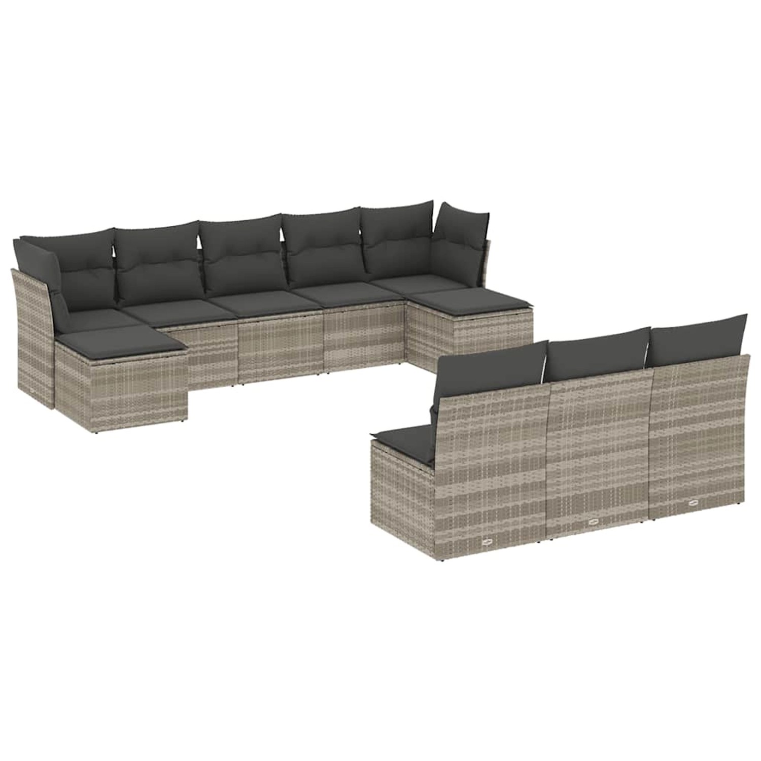 vidaXL 10-Tlg Garten-Sofagarnitur mit Kissen Hellgrau Poly Rattan 3250131 günstig online kaufen