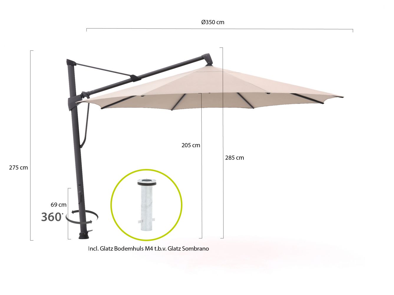 Glatz Sombrano S+ Easy Ampelschirm ø 350 cm günstig online kaufen