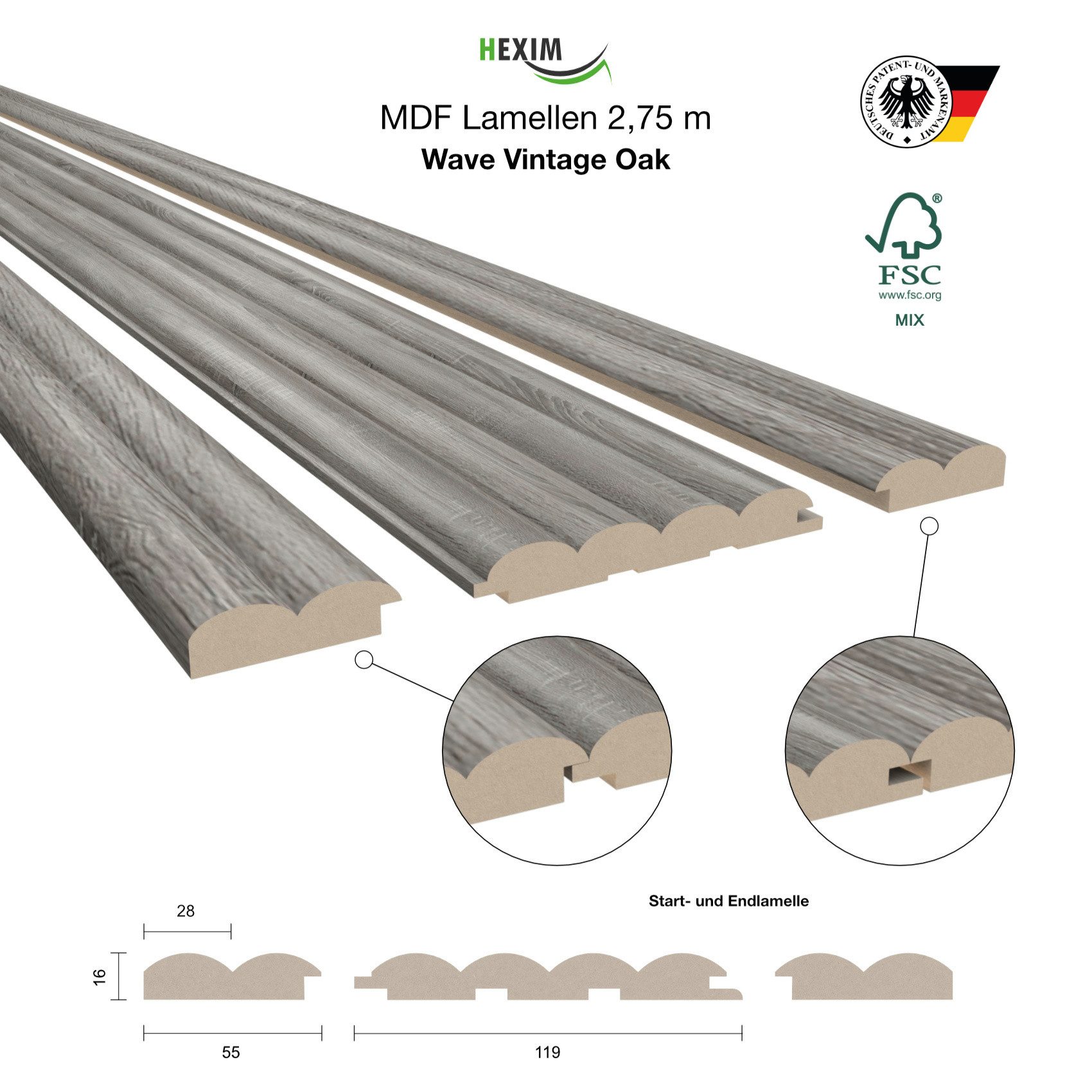 Hexim Wanddekoobjekt Wave Standard Vintage Oak günstig online kaufen