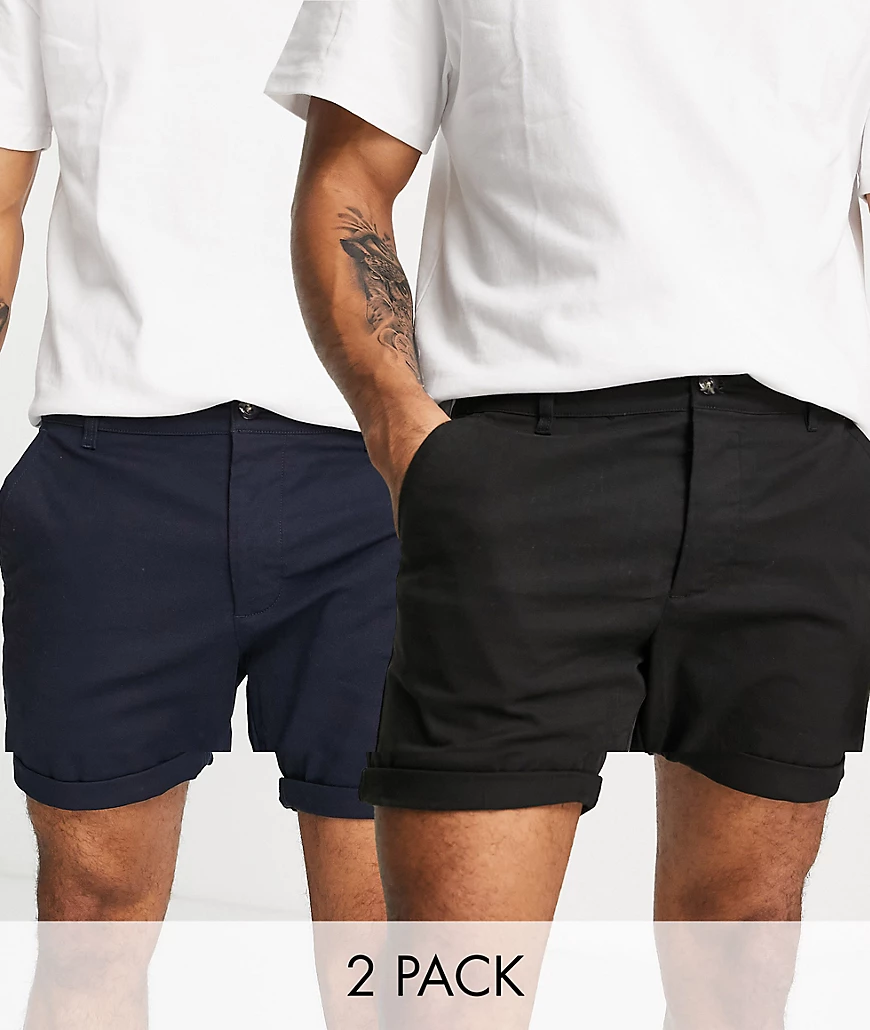 ASOS DESIGN – Schmale Chino-Shorts in Schwarz & Marine im 2er-Pack, Rabatt- günstig online kaufen