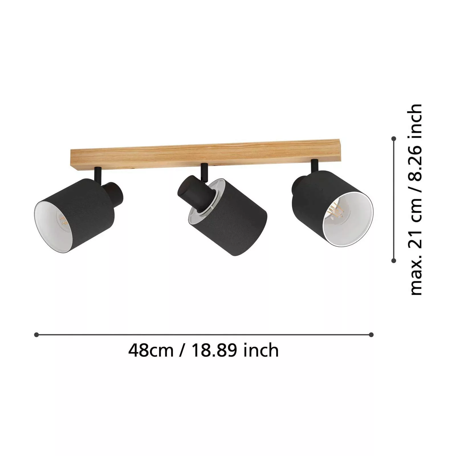 Deckenstrahler Batallas, Länge 48 cm, schwarz/holz, 3-flg. günstig online kaufen