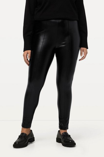 Ulla Popken Lederimitathose Leggings Lederoptik Slim Elastikbund Ziernähte günstig online kaufen