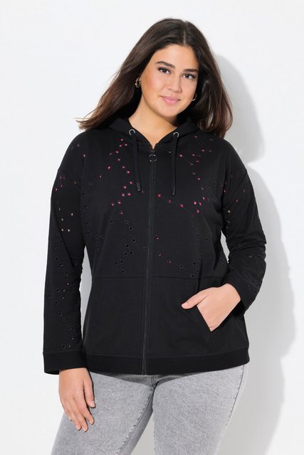 Ulla Popken Sweatjacke Sweatjacke Lochstickerei Oversized Langarm günstig online kaufen