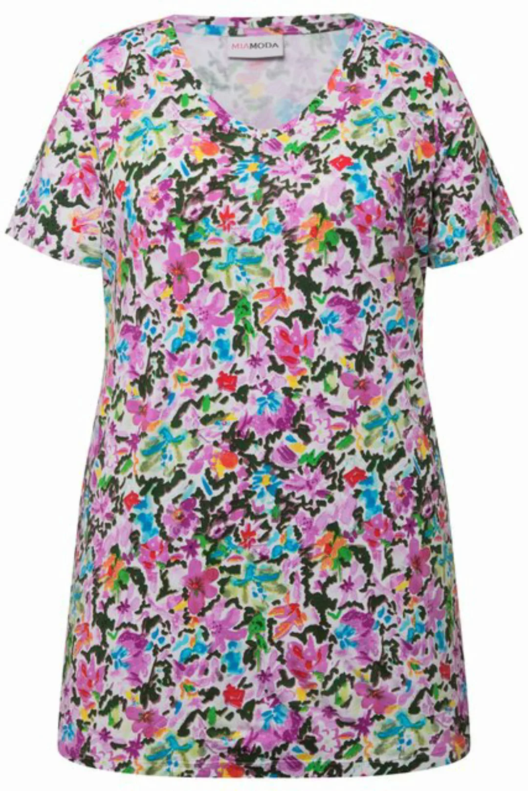 MIAMODA Rundhalsshirt T-Shirt Blumenmuster V-Ausschnitt Halbarm günstig online kaufen