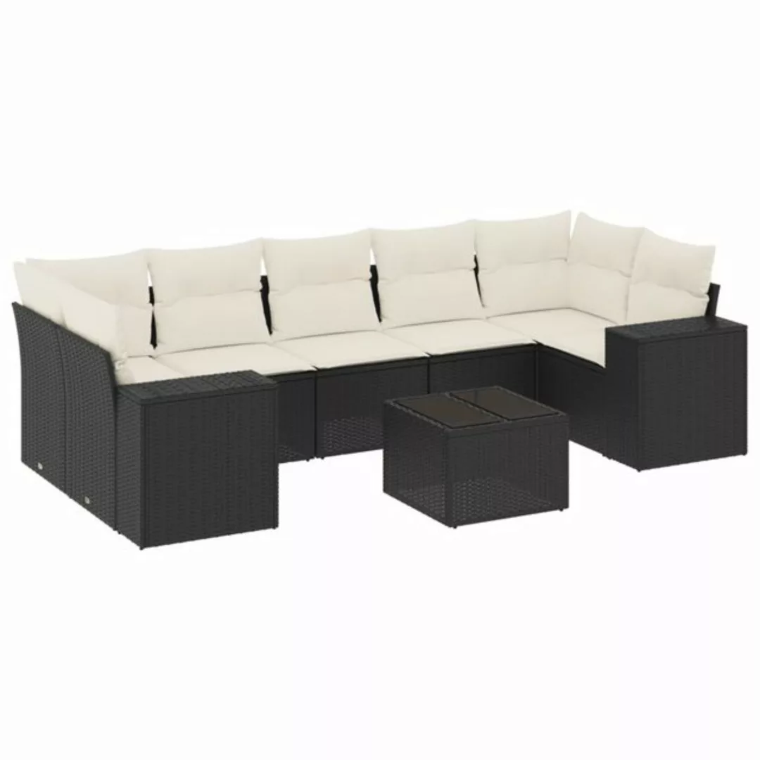 vidaXL Sofaelement 8-tlg. Garten-Sofagarnitur mit Kissen Schwarz Poly Ratta günstig online kaufen