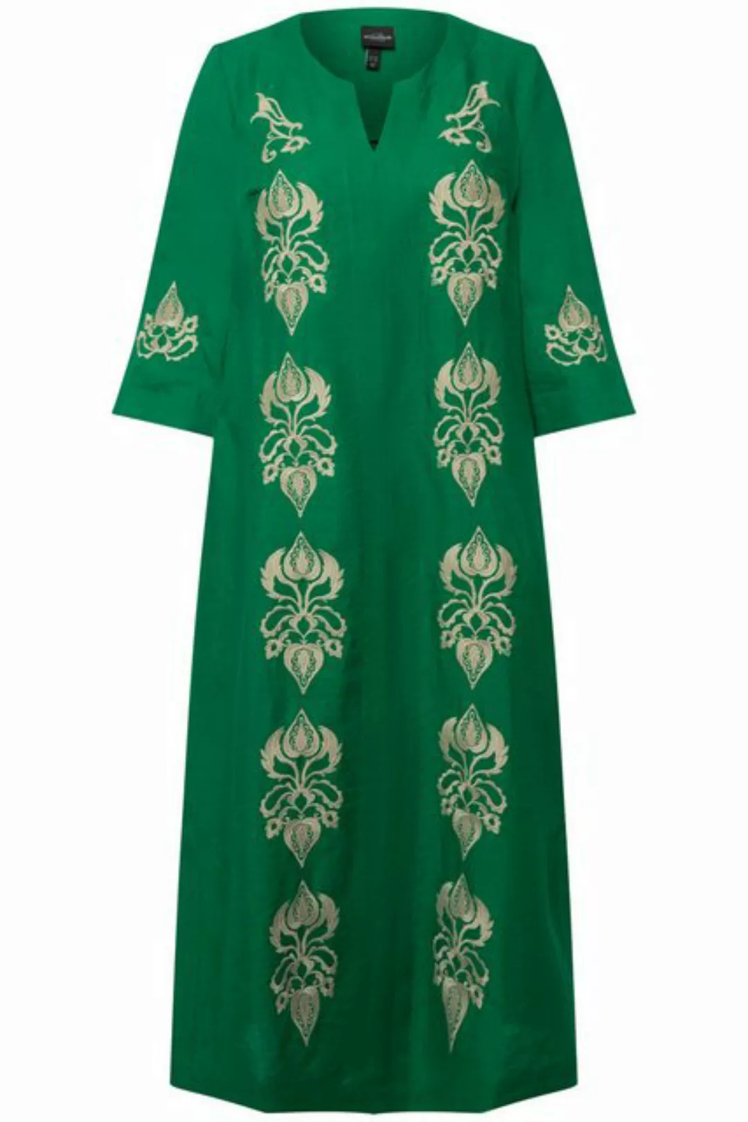 Ulla Popken Jerseykleid Leinen-Maxikleid Stickerei Tunika-Ausschnitt günstig online kaufen