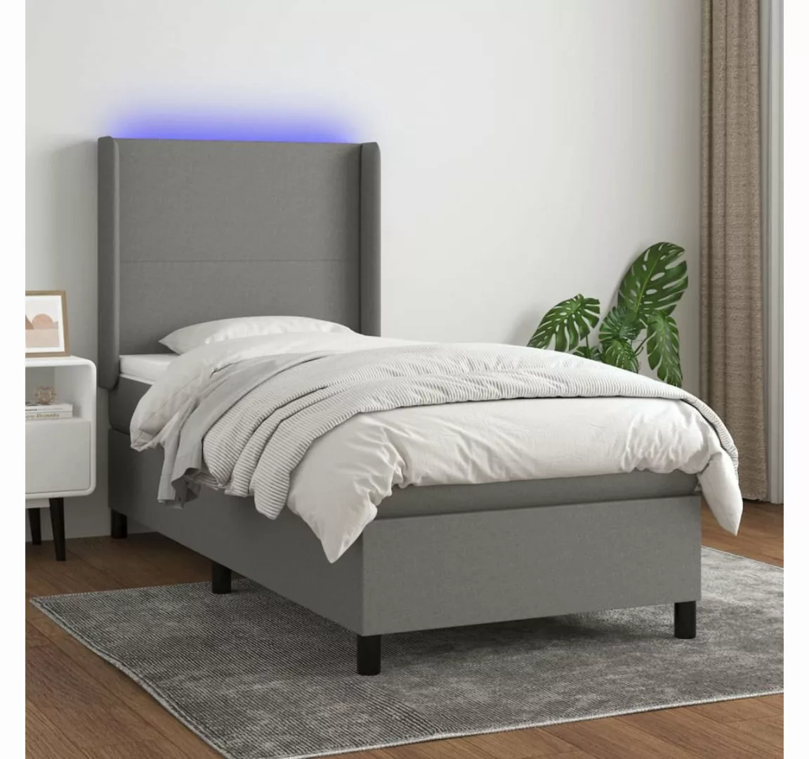 vidaXL Boxspringbett Boxspringbett mit Matratze und LED Stoff (90 x 190 cm, günstig online kaufen