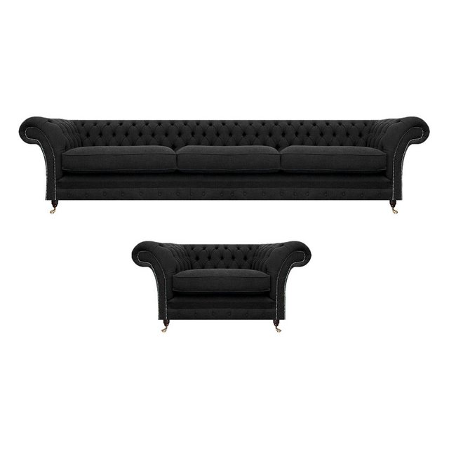 JVmoebel Chesterfield-Sofa Luxus Polstermöbel Schwarz Sofa Dreisitze Couch günstig online kaufen