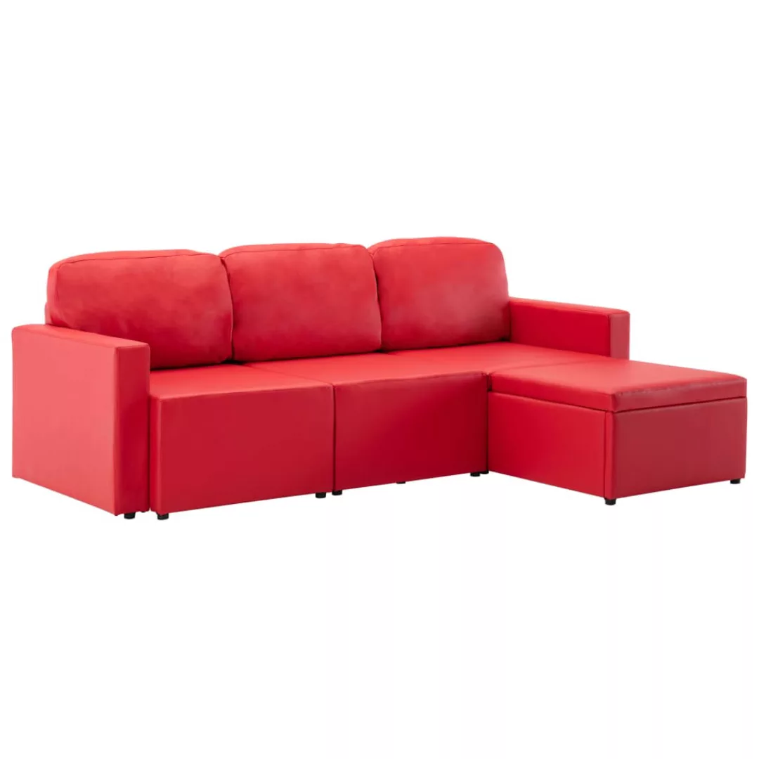 Modulares 3-sitzer Schlafsofa Rot Kunstleder günstig online kaufen