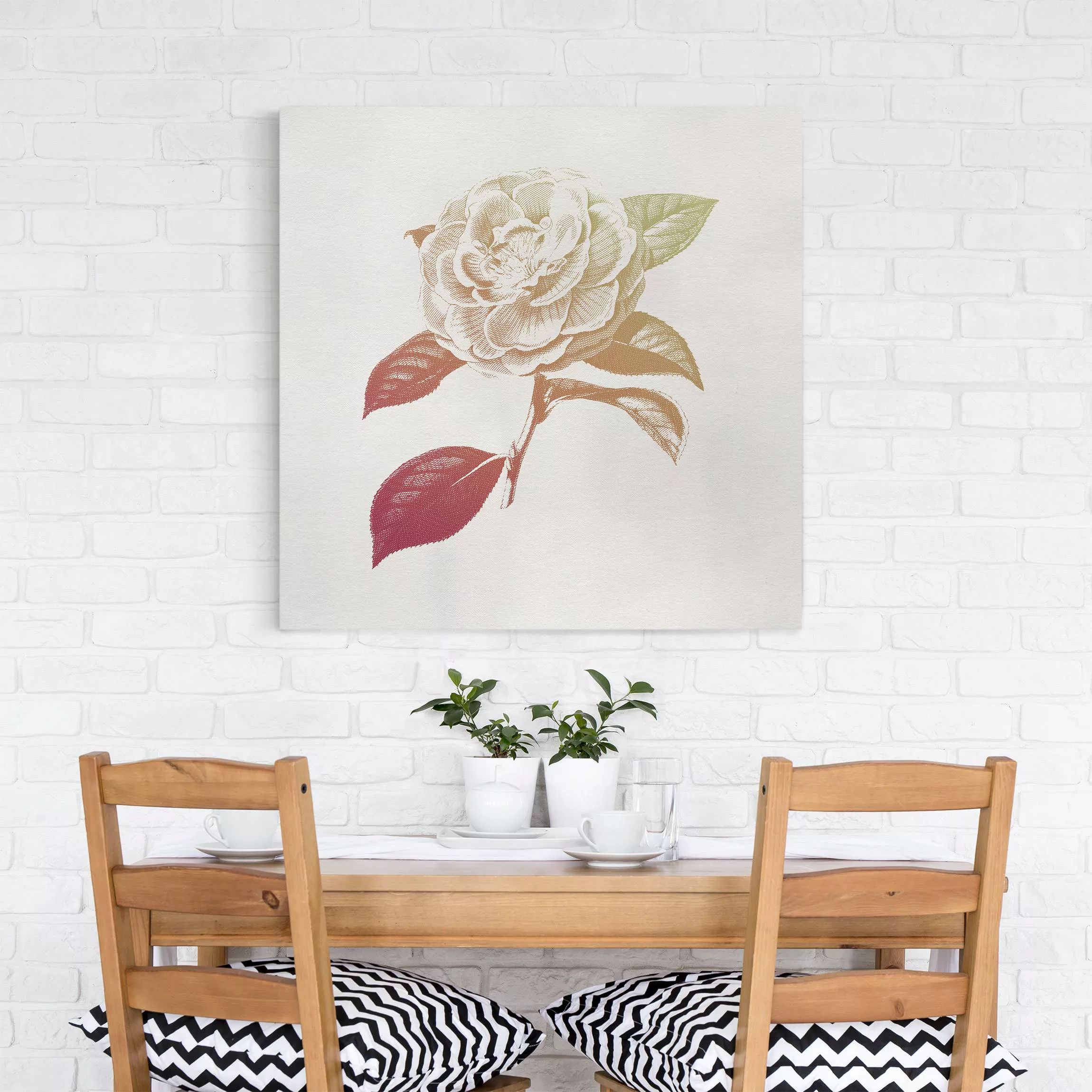 Leinwandbild Modern Vintage Botanik Rose Rot Grün günstig online kaufen