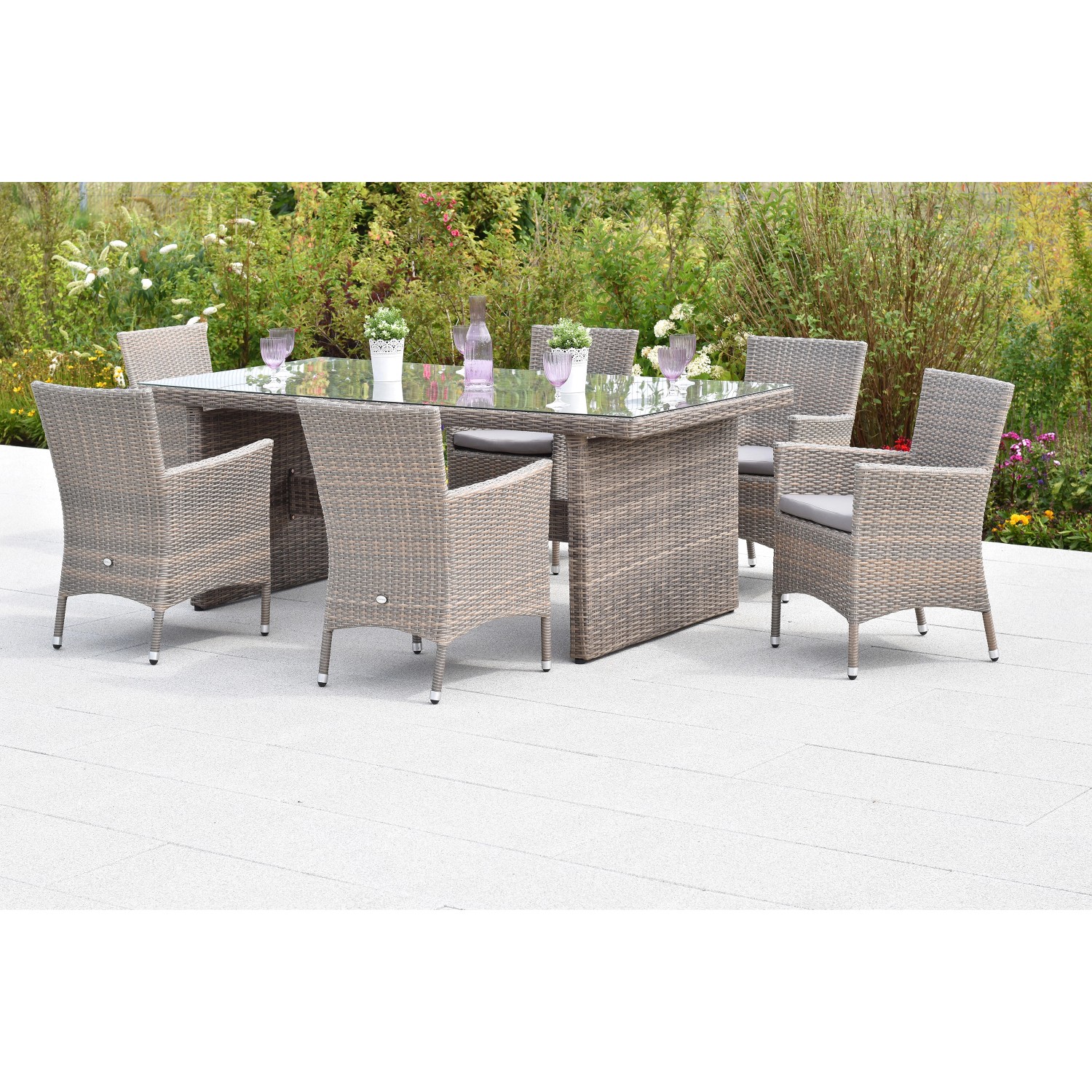 Merxx Teneriffa Set 13-tlg. 6 Sessel 6 Sitzkissen Gartentisch 200 x 100 cm günstig online kaufen
