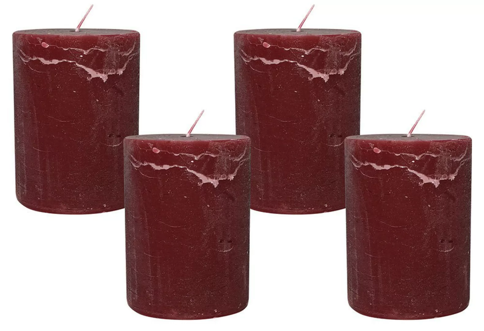 4 Rustic Stumpenkerzen Premium Kerze Dunkelrot 7x10cm - 45 Std Brenndauer günstig online kaufen