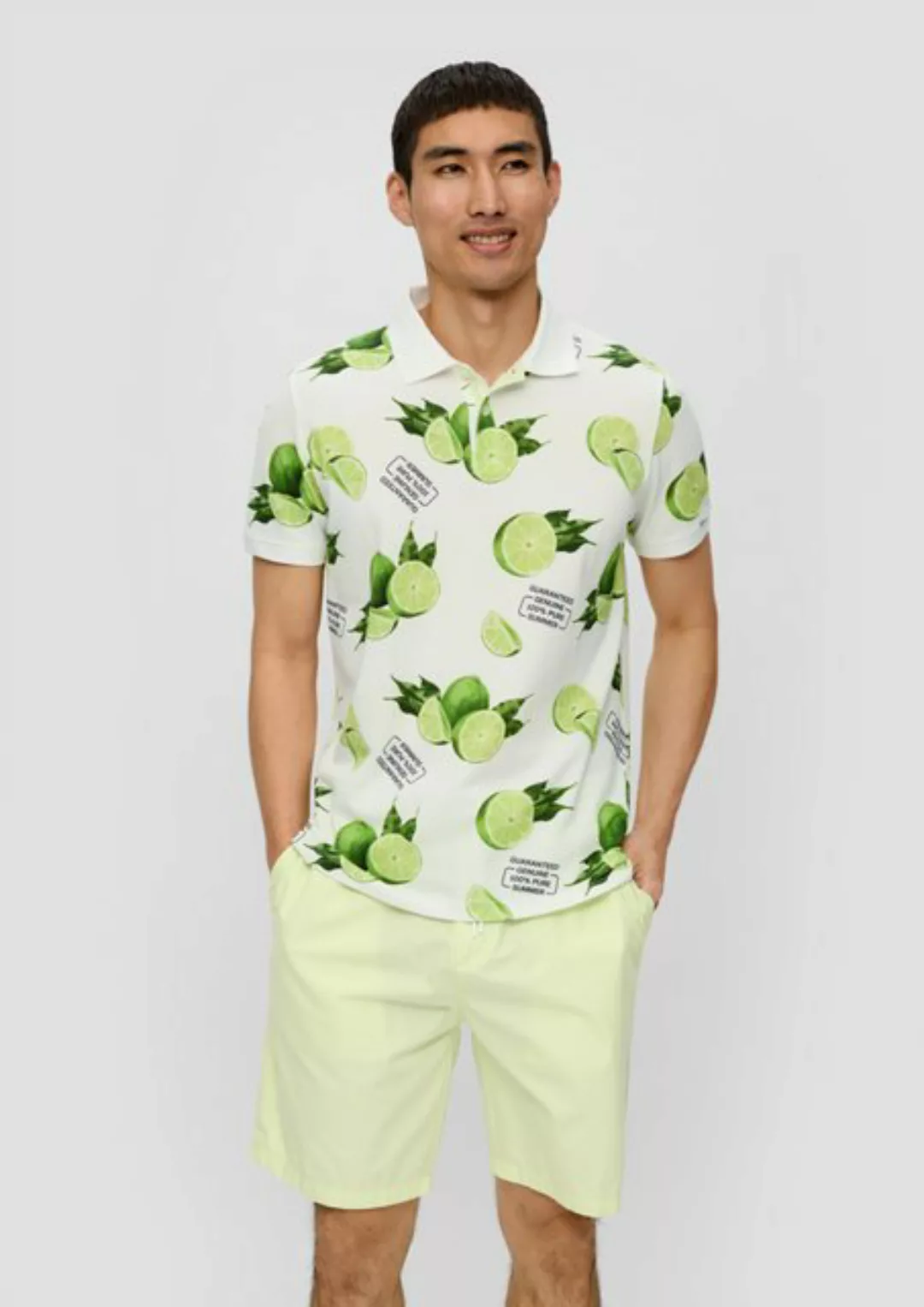 s.Oliver Kurzarmshirt Poloshirt mit All-over-Print und Kontrast-Details Kon günstig online kaufen