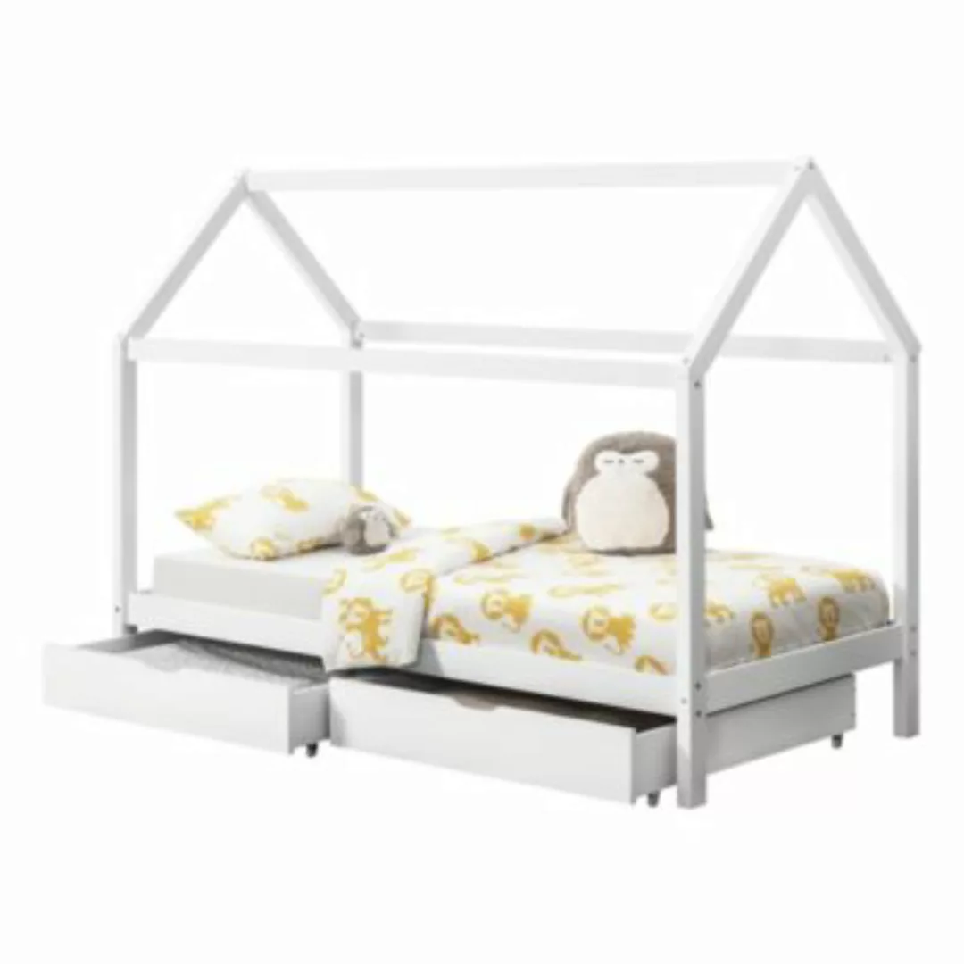 en.casa Kinderbett mit Bettkasten Hausbett 90x200cm Kiefernholz weiß Gr. 90 günstig online kaufen