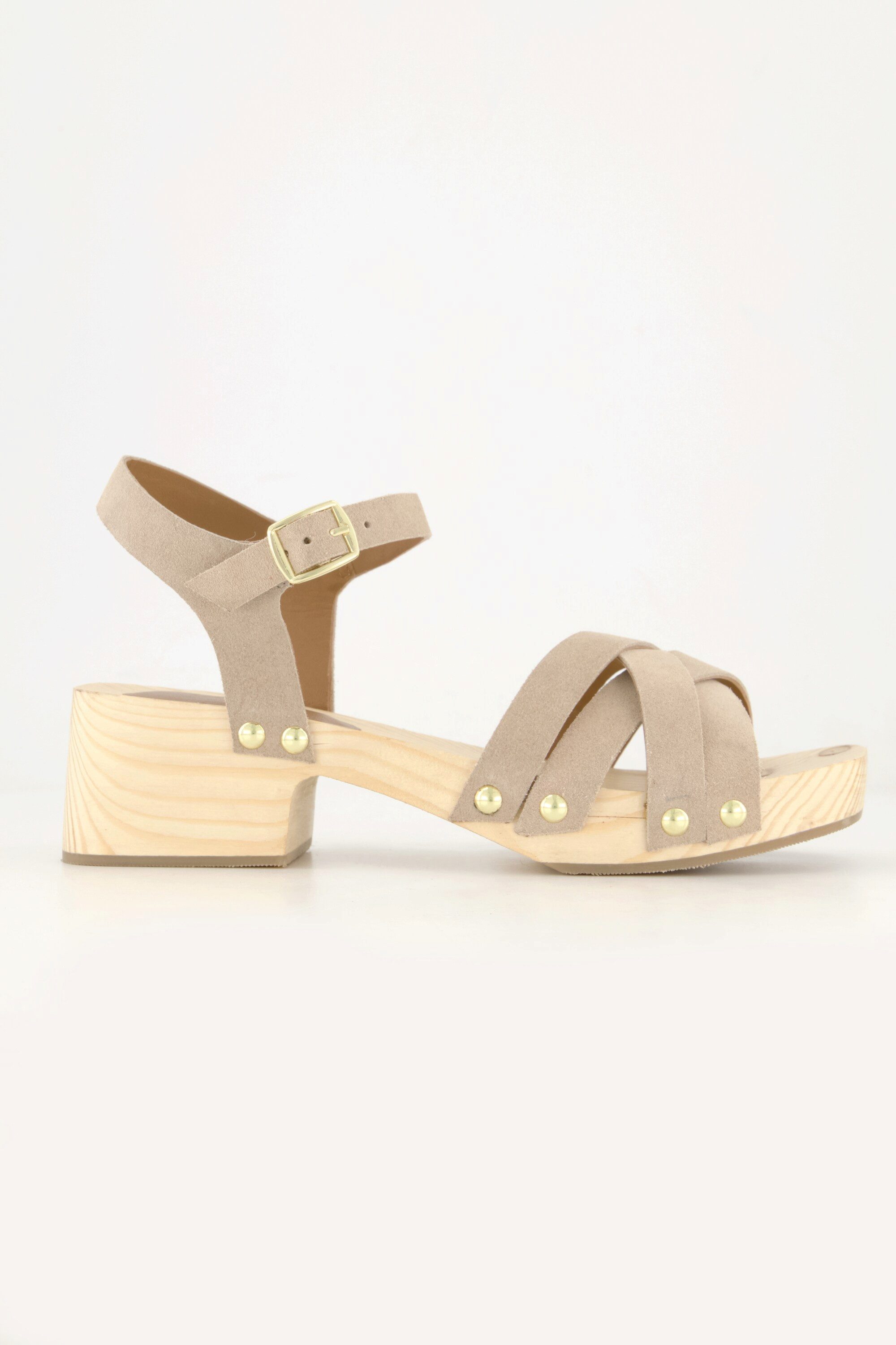 Ulla Popken Leder-Clog-Sandaletten Nieten Holzsohle Sandalette günstig online kaufen
