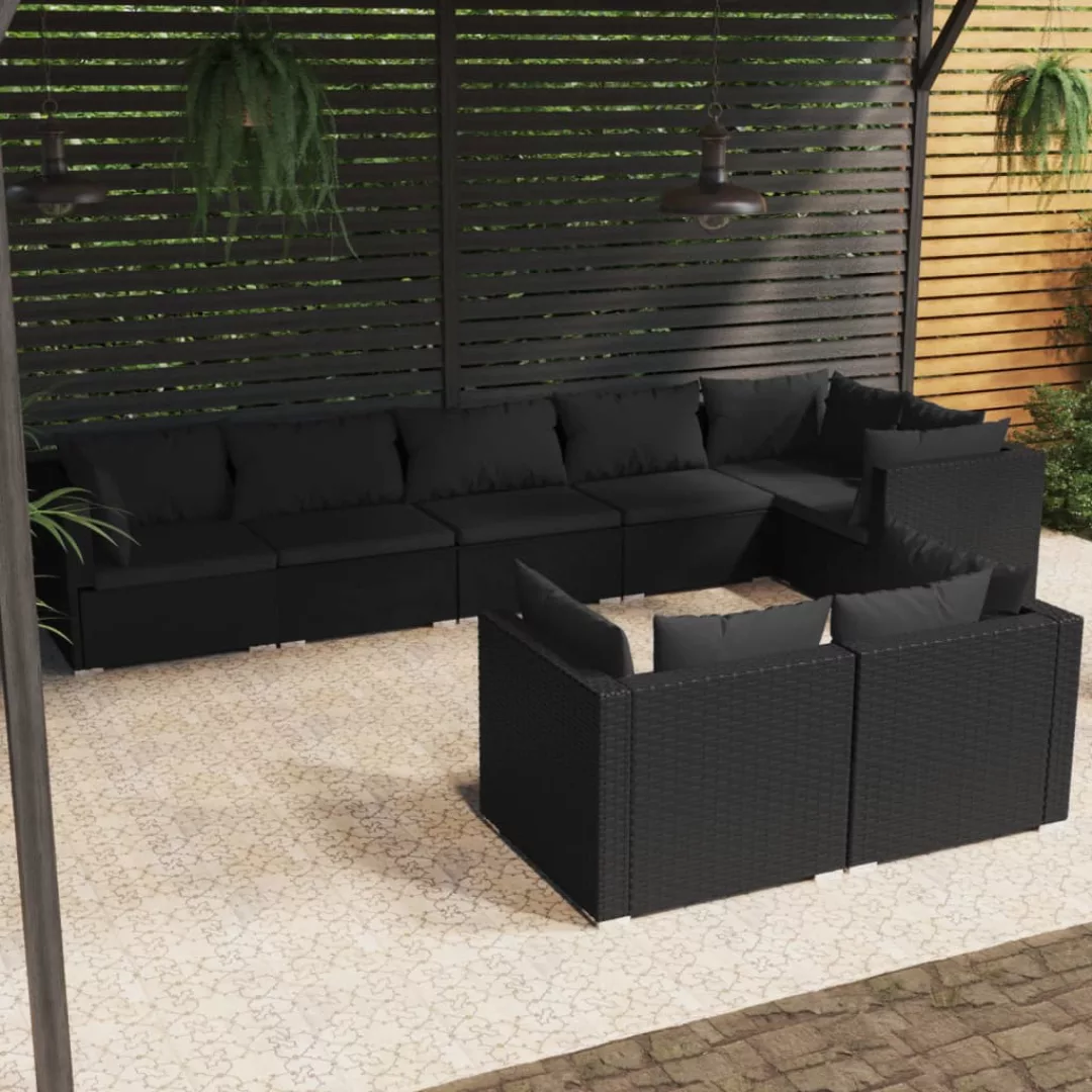 Vidaxl 8-tlg. Garten-lounge-set Mit Kissen Schwarz Poly Rattan günstig online kaufen