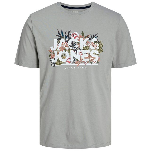 Jack & Jones Rundhalsshirt Große Größen Herren T-Shirt grau Blumen-Logo Jac günstig online kaufen