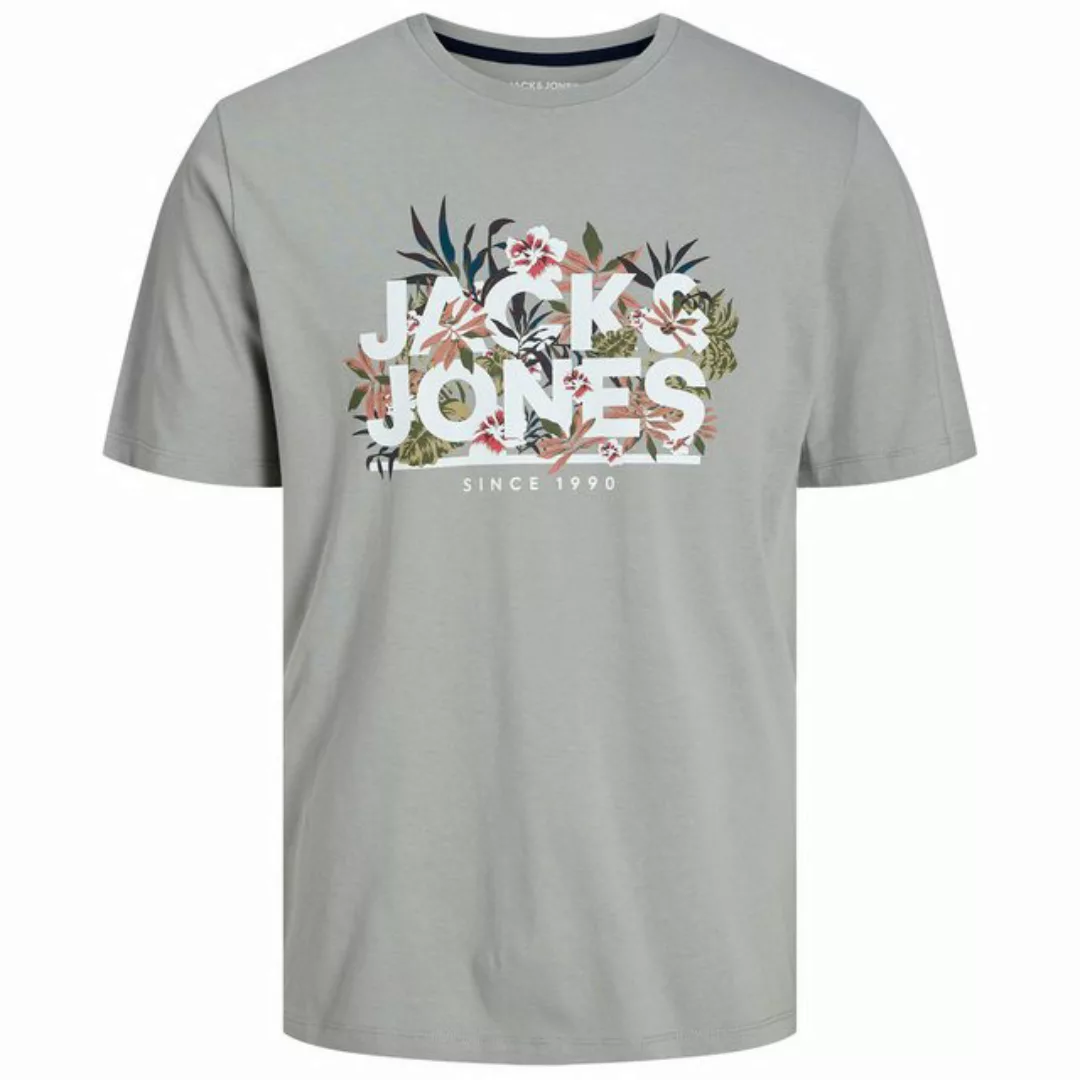 Jack & Jones Rundhalsshirt Jack&Jones XXL T-Shirt grau Blumen-Logo JJCHILL günstig online kaufen