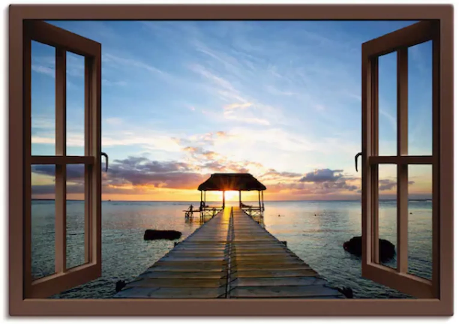 Artland Leinwandbild "Steg im Gegenlicht - braunes Fenster", Fensterblick, günstig online kaufen