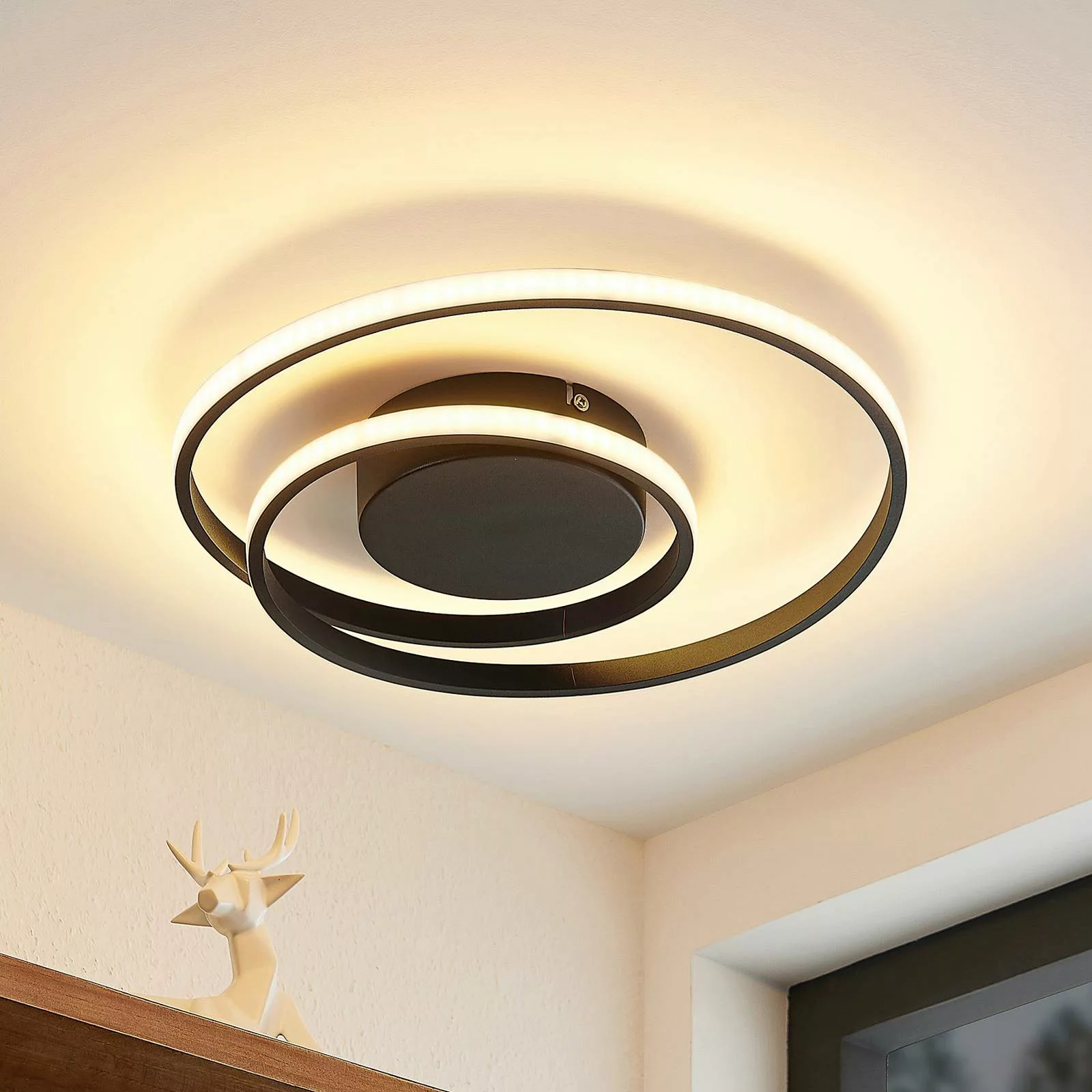 Lindby LED-Deckenlampe Emisua CCT dimmbar schwarz günstig online kaufen