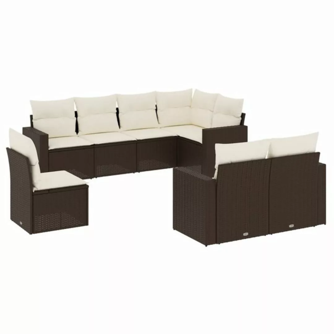 vidaXL Sofaelement 8-tlg. Garten-Sofagarnitur mit Kissen Braun Poly Rattan günstig online kaufen