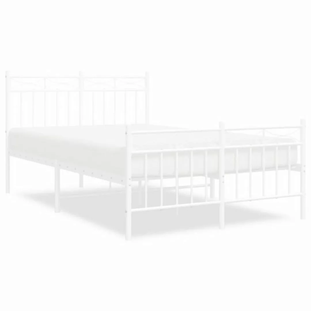 furnicato Bett Bettgestell mit Kopf- und Fußteil Metall Weiß 120x200 cm günstig online kaufen