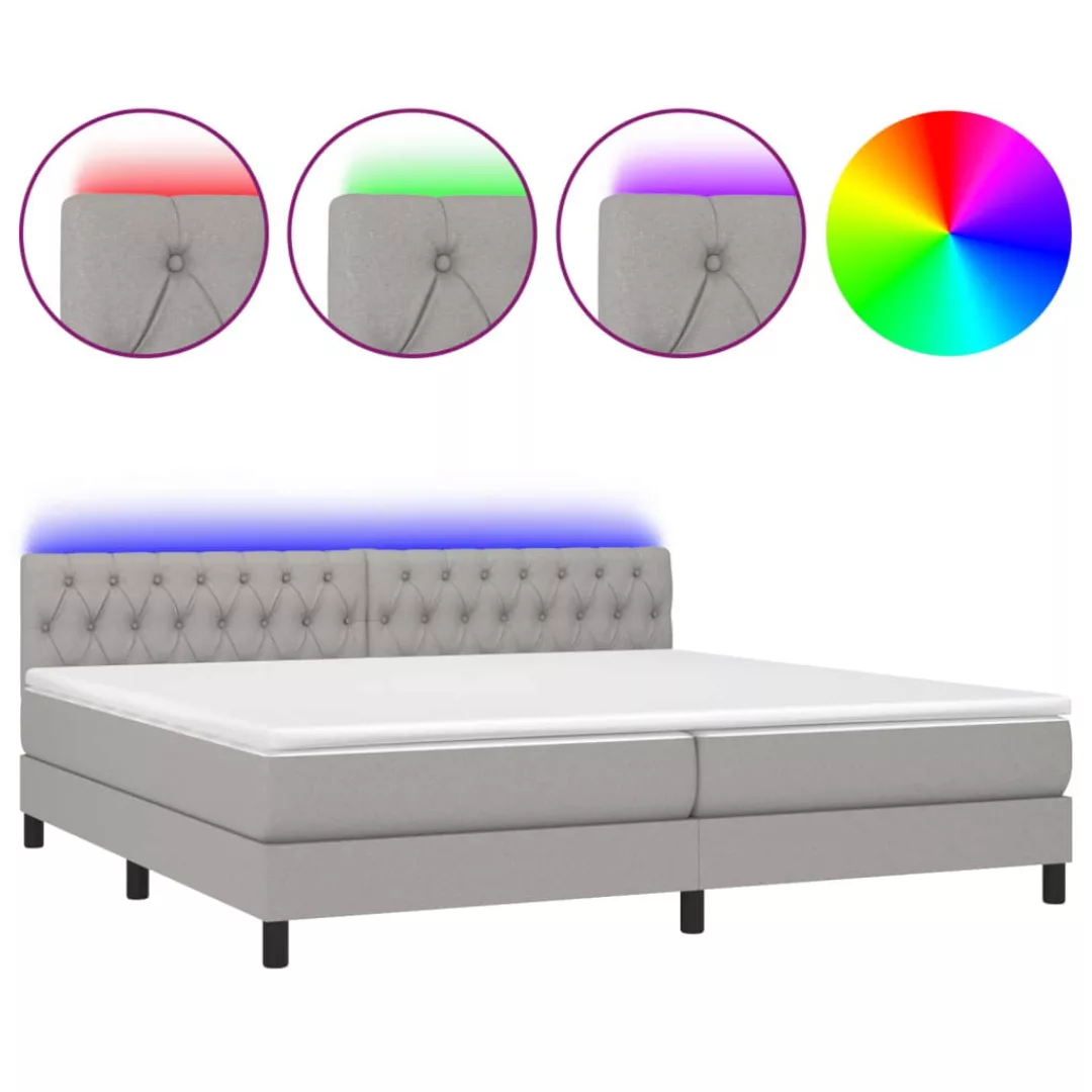Vidaxl Boxspringbett Mit Matratze & Led Hellgrau 200x200 Cm Stoff günstig online kaufen