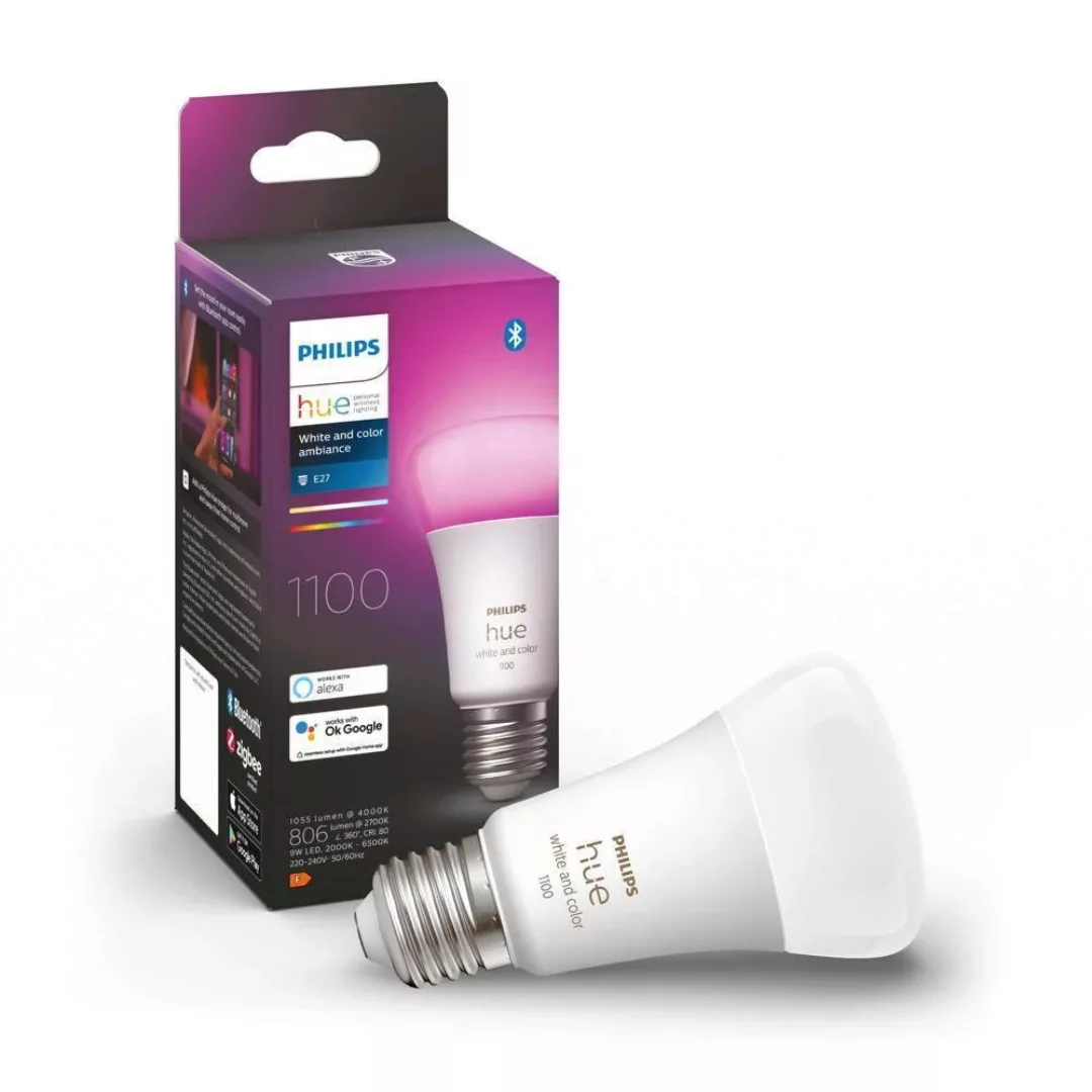 Philips Hue Bluetooth White & Color Ambiance LED E27 Birne - A60 9W 1100lm günstig online kaufen