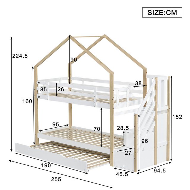 Flieks Etagenbett, Kinderbett 90x200cm mit Stauraumtreppe und Unterbett 90x günstig online kaufen