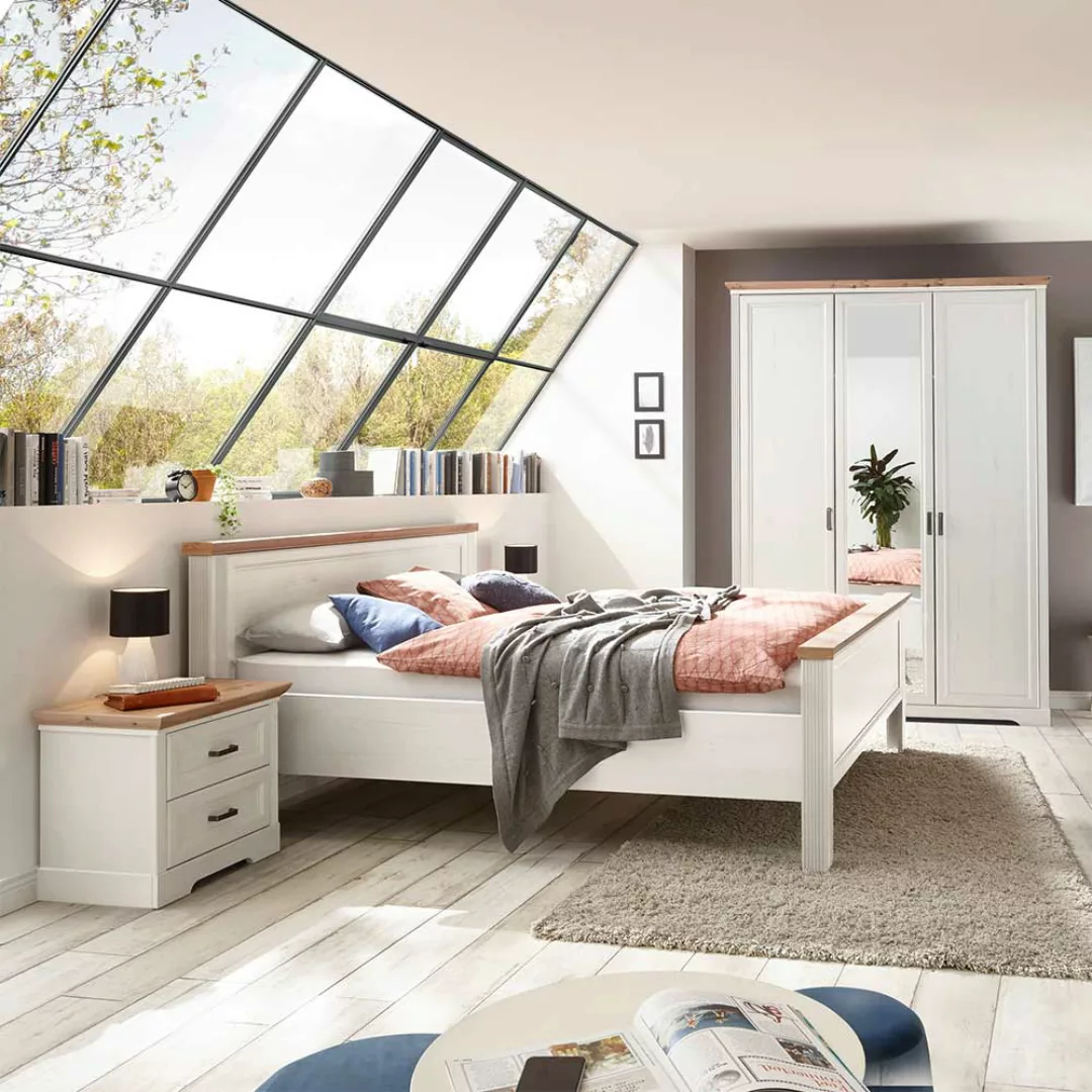 Komplettschlafzimmer Landhaus in Holzoptik Pinie weiß Wildeichefarben (vier günstig online kaufen