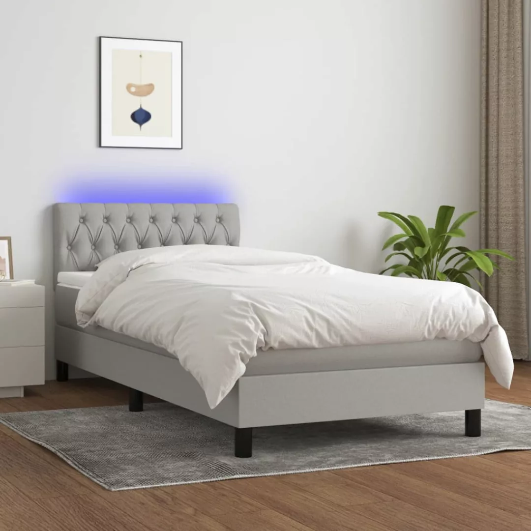 Vidaxl Boxspringbett Mit Matratze & Led Hellgrau 100x200 Cm Stoff günstig online kaufen