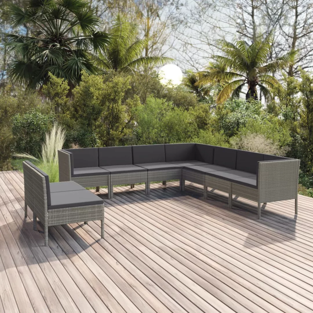 9-tlg. Garten-lounge-set Mit Auflagen Poly Rattan Grau günstig online kaufen