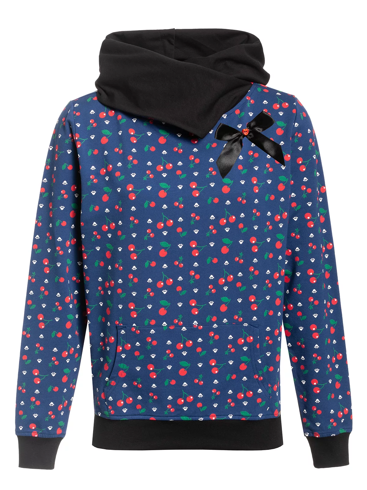 Pussy Deluxe Cat Paws & Cherries Damen Schalkragenpullover blau allover günstig online kaufen