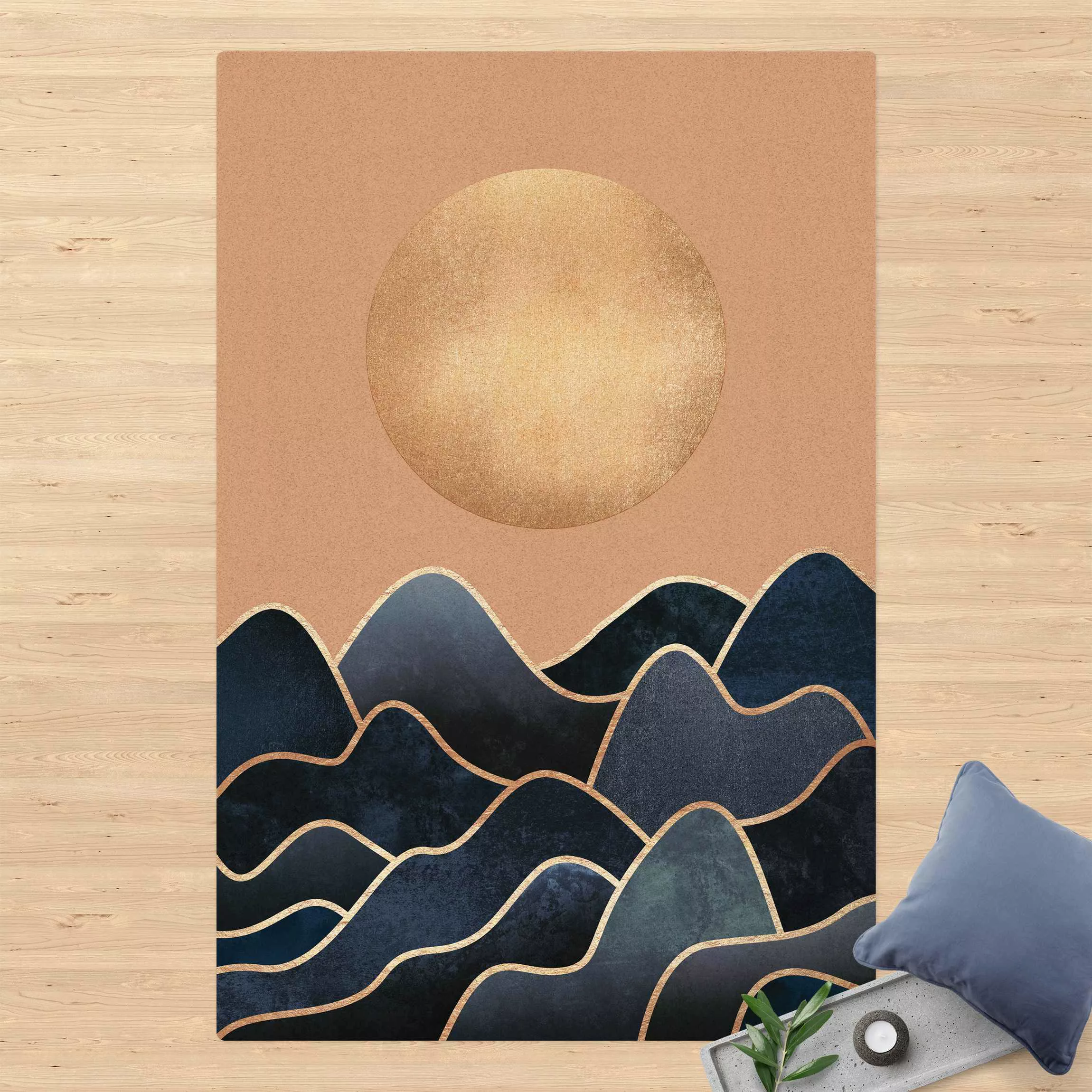 Kork-Teppich Goldene Sonne blaue Wellen günstig online kaufen