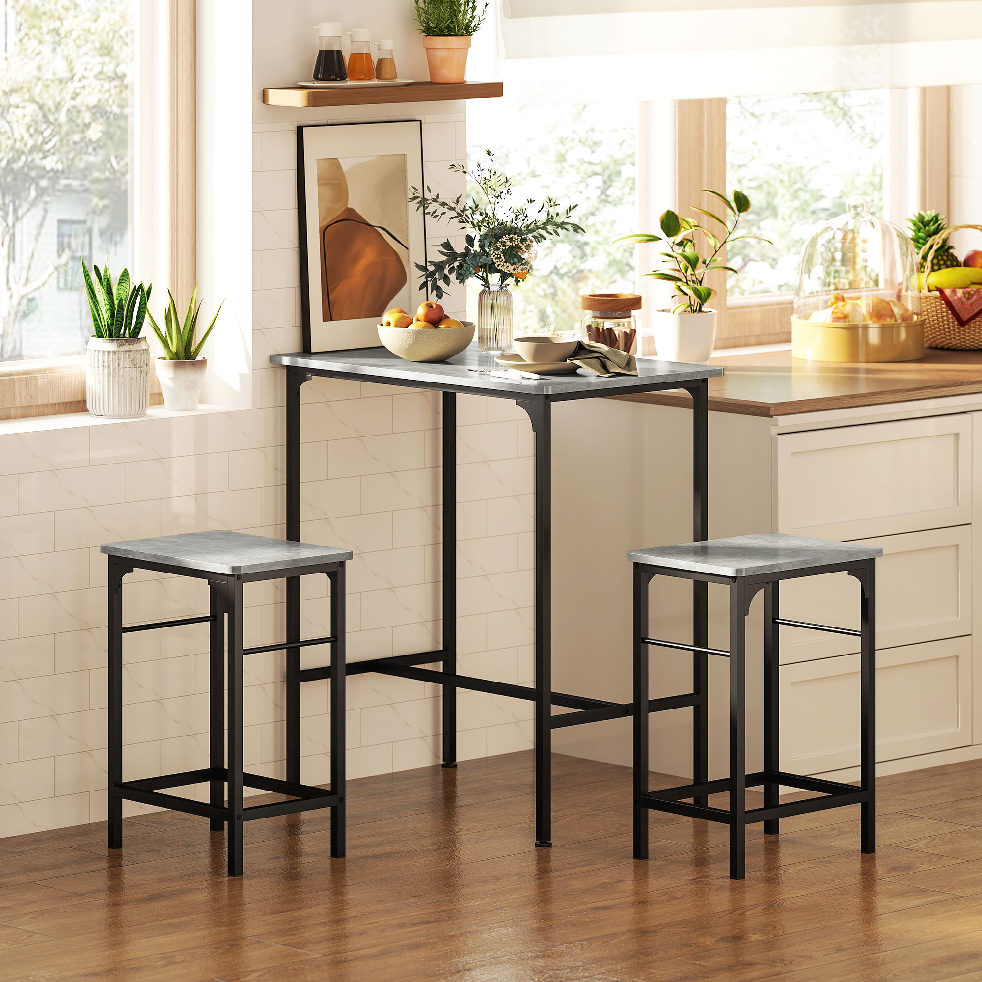 HOMCOM Bartisch Set Bartisch mit Barhocker-Set Esstisch mit 2 Stühlen mit R günstig online kaufen