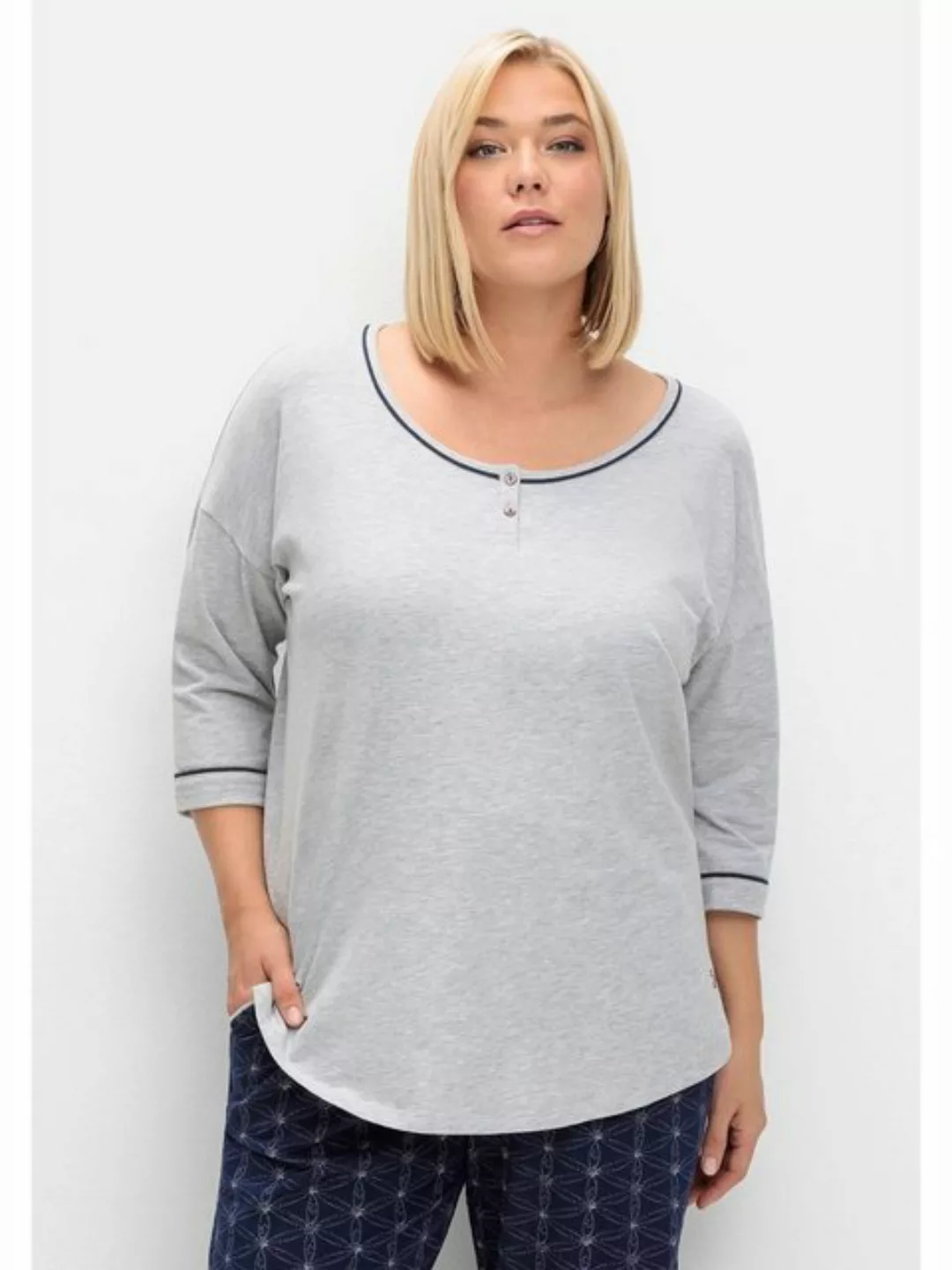 Sheego Pyjamaoberteil Große Größen mit Knopfleiste und 3/4-Ärmeln günstig online kaufen