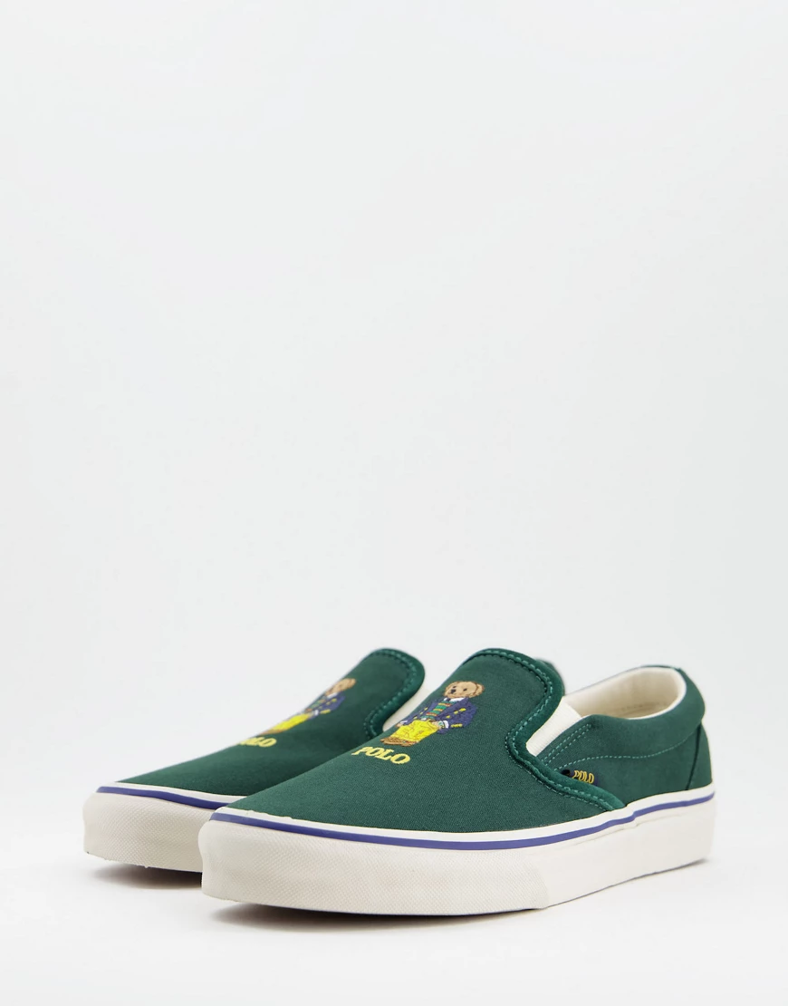 Polo Ralph Lauren – Leinen-Sneaker zum Hineinschlüpfen in Grün mit Bären-Lo günstig online kaufen