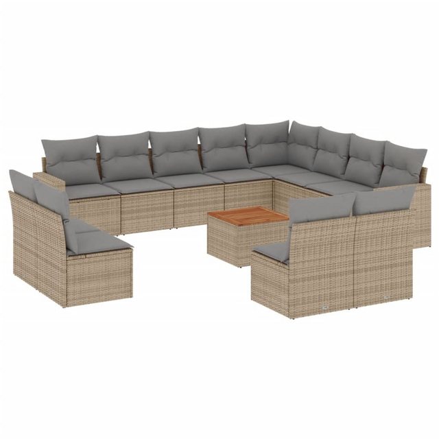 vidaXL Sofaelement 13-tlg. Garten-Sofagarnitur mit Kissen Beige Poly Rattan günstig online kaufen